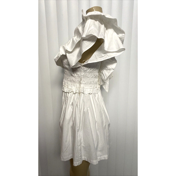 NWT Cleobella Mini Dress White Ruffled Smocked Waist Open Back Cotton V … - Picture 6 of 9